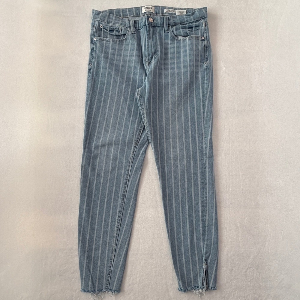 Kensie Jeans Vtg Luxe High Rise Skinny Pinstripe Raw Hem Light Wash Denim 10/30